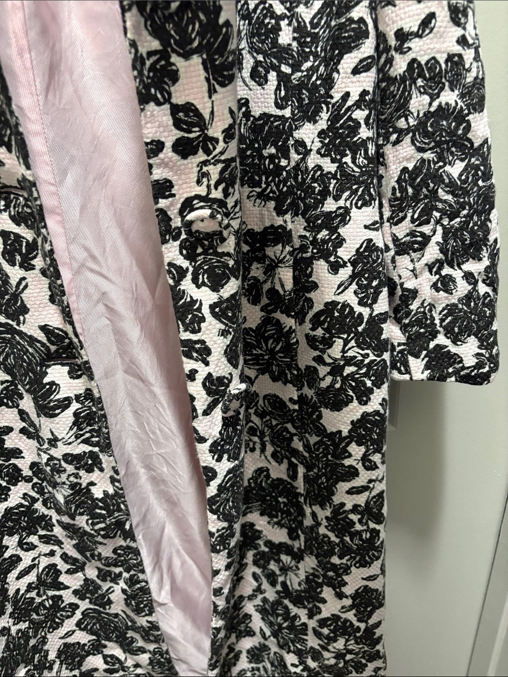 LOFT Pink Floral Trench Coat with Black Print - Picture 8 of 8